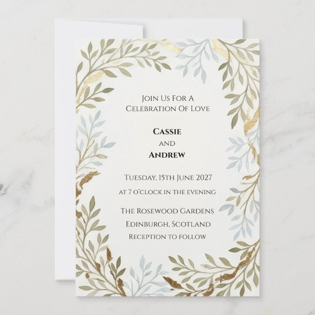 Sage Olive Leaf Wedding Invitation (Front)