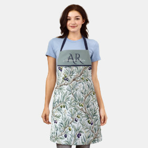 Sage Olive Watercolor French Country Custom Name Apron