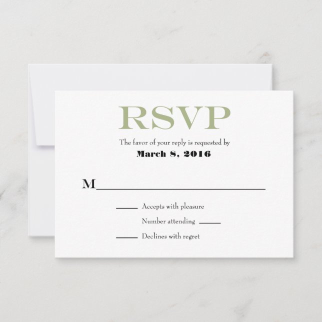 Sage Olive White Plain Simple Wedding RSVP Cards (Front)