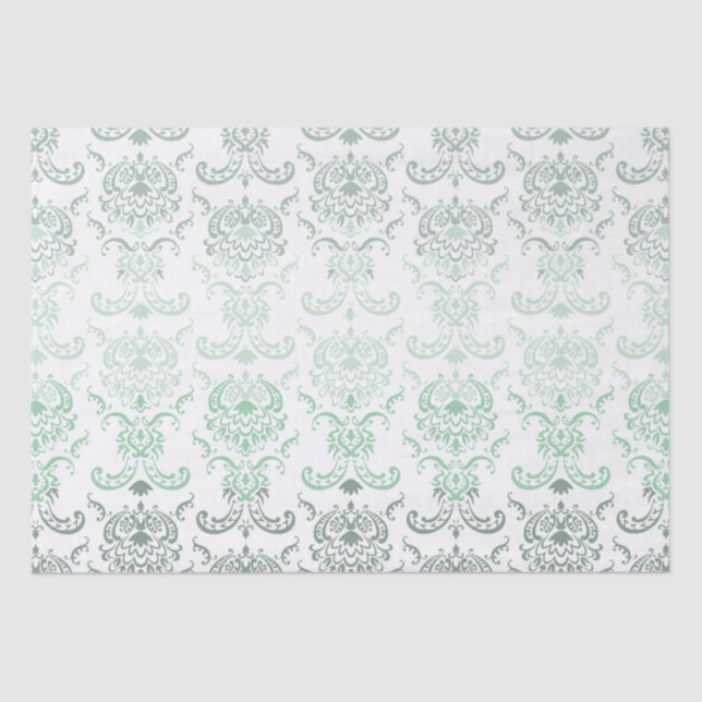 Sage Ombre Damask Tissue Paper (Front)