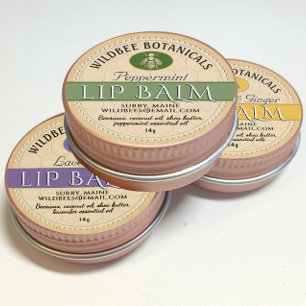 Sage on Kraft Beeswax Lip Balm with Dotted Border Classic Round Sticker