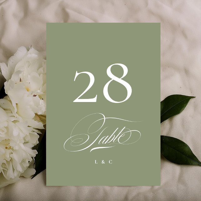 Sage on White Elegant Calligraphy Wedding Table Number (Creator Uploaded)