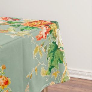 Sage Orange Vintage Floral Country English Garden Tablecloth