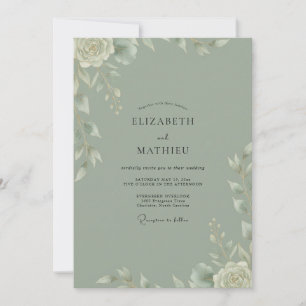 Sage Painted Leafy Wedding Invitation