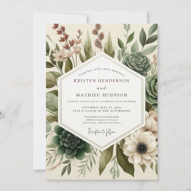 Sage Painterly Succulent Wedding Invitation (Front)