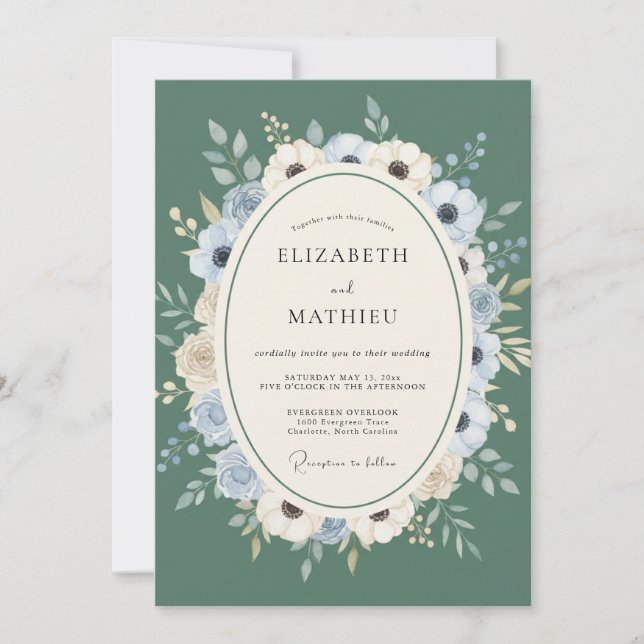 Sage Pale Blue Watercolor Wedding Invitation (Front)