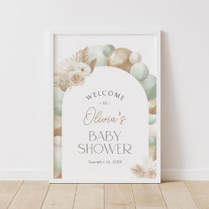 Sage Pampas Grass Arch Baby Shower Welcome Sign