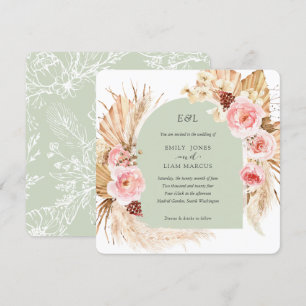 Sage Pampas Grass Boho Floral Square wedding Invitation