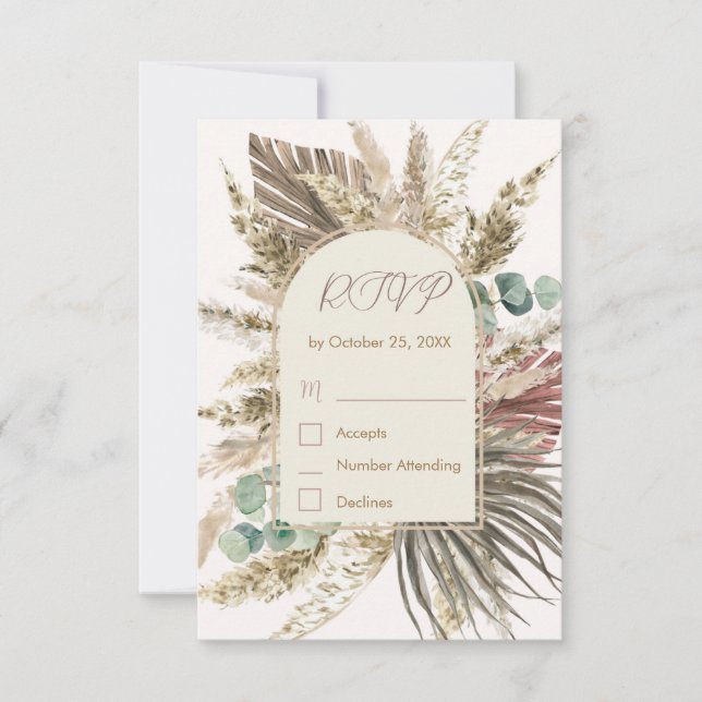  Sage Pampas Grass RSVP Card | Rustic Boho Wedding (Front)