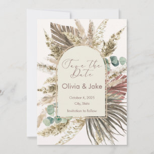 Sage Pampas Grass Save the Date Boho Rustic