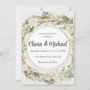Sage Pampas Grass Wedding Invitation Bohemian