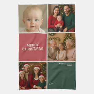 Sage Pastel Photos collage Christmas new year Tea Towel