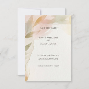 Sage Peach Botanical Save the Date Card