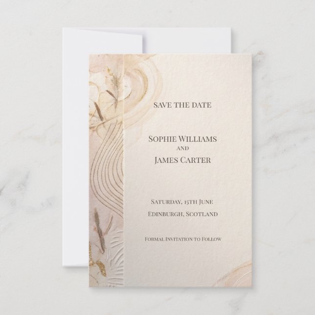 Sage Peach Botanical Save The Date Card (Front)