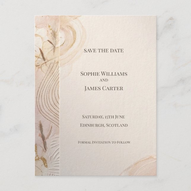Sage Peach Botanical Save The Date Postcard (Front)