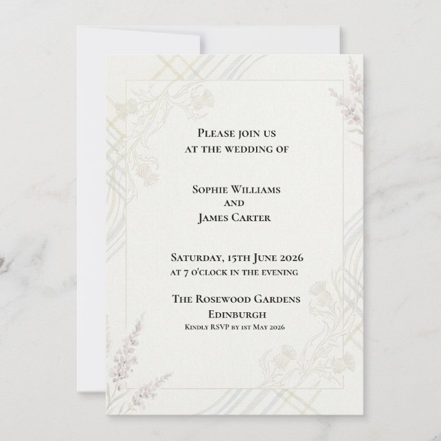 Sage Peach Botanical Wedding Invitation (Front)