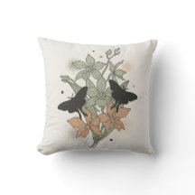 Sage Peach Butterfly Botanical Floral Cushion