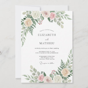 Sage Peach Ranunculus Eucalyptus Wedding Invitation