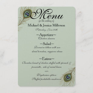 Sage Peacock Feather Wedding Menu