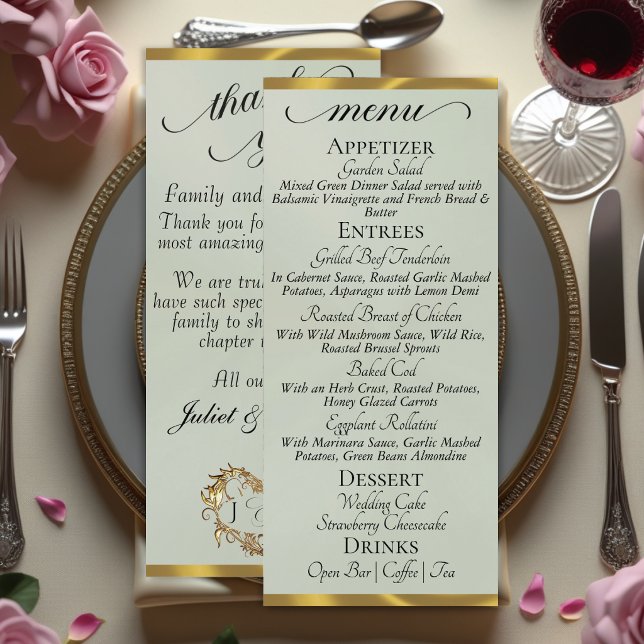 Sage Pearl/Gold - Monogram & Thank You Menu (Creator Uploaded)