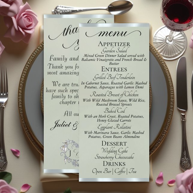 Sage Pearl/Silver - Monogram & Thank You Menu (Creator Uploaded)