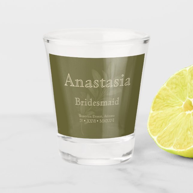 Sage Personalised Bridesmaid Shot Glass (Front)