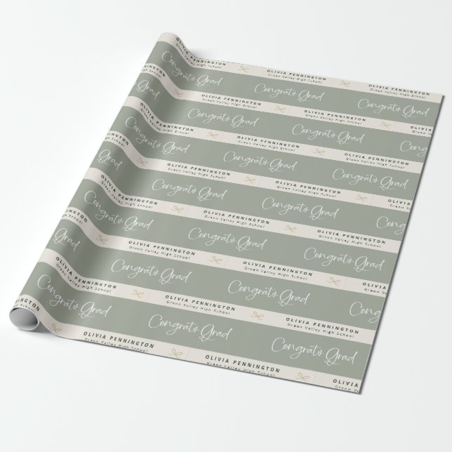 Sage Personalised Name Congrats Grad Wrapping Paper (Unrolled)