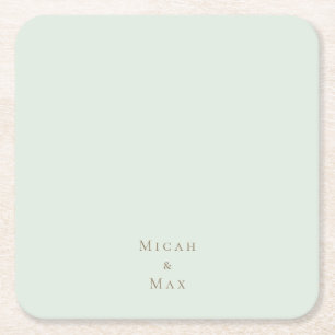 Sage Personalised Wedding Gold Text Square Paper Coaster