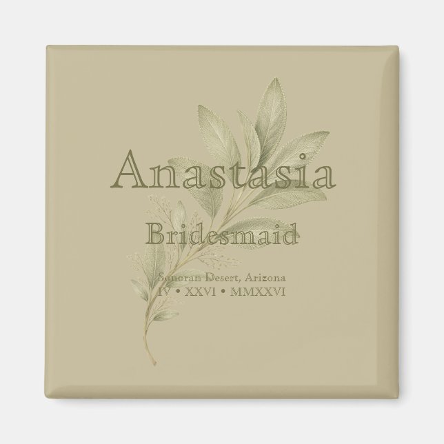 Sage Personalized Bridesmaid Shot Glass Magnet (Front)