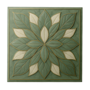 Sage Petal Harmony – Artisan Floral Ceramic Tile