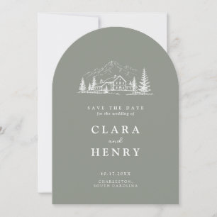 Sage Pine Arched Wedding Save the Date Invitation