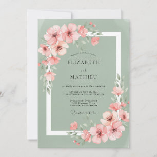 Sage Pink Blossom Romance Wedding Invitation