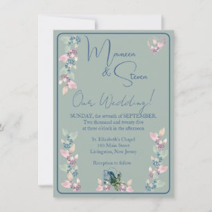 Sage, Pink, & Blue Hues Floral Wedding Invitation