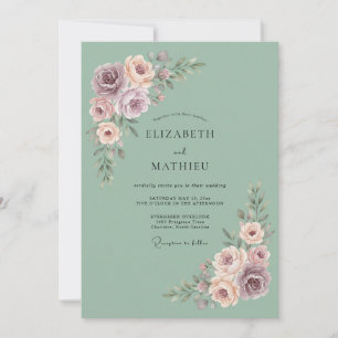Sage Pink Floral Bloom Wedding Invitation