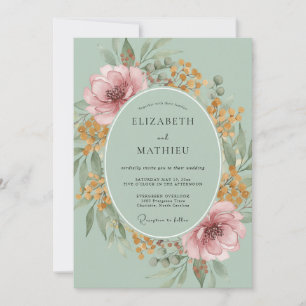 Sage Pink Floral Botanical Wedding Invitation