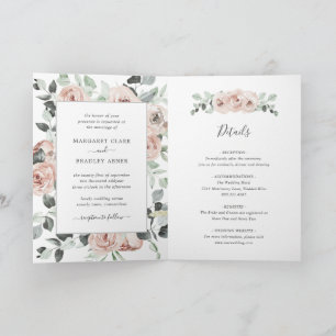 Sage Pink Floral Dusty Rose Folded Wedding Invitation