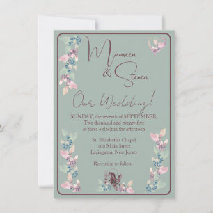 Sage, Pink, & Green Hues Floral Wedding Invitation