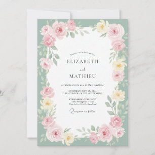 Sage Pink Painted Wedding Invitation