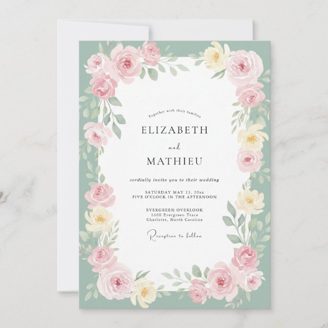 Sage Pink Painted Wedding Invitation (Front)