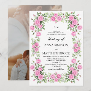 Sage Pink Roses Elegant Floral Wedding Invitation
