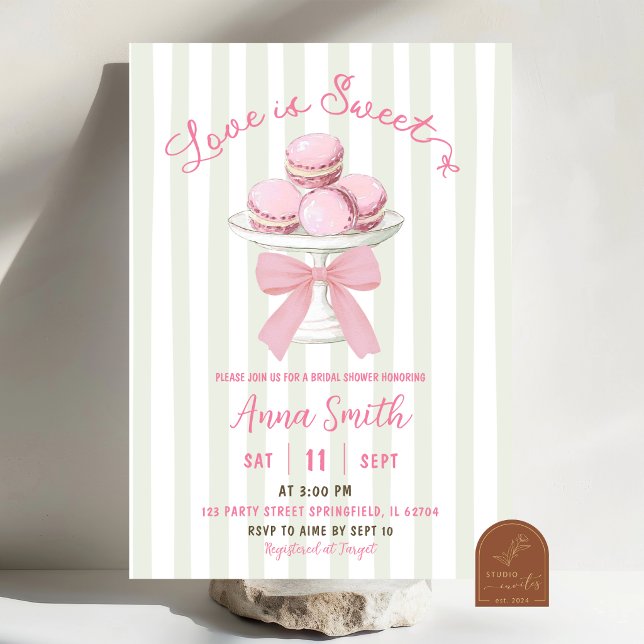 Sage Pink Stripe Macaroon Bridal Shower Invitation (Creator Uploaded)
