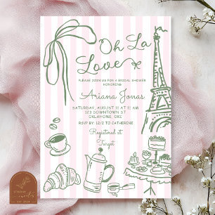 Sage Pink Stripe Paris Oh La Love Bridal Shower Invitation