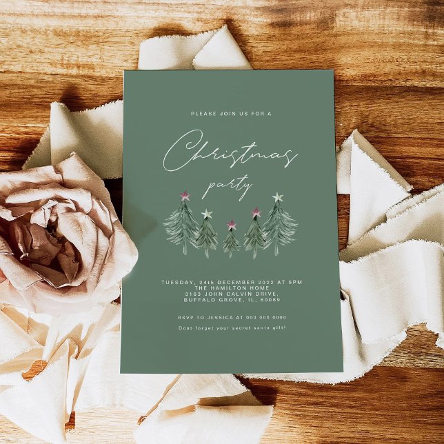 Sage & Plum Festive Trees Christmas Party Invitation (Creator Uploaded)