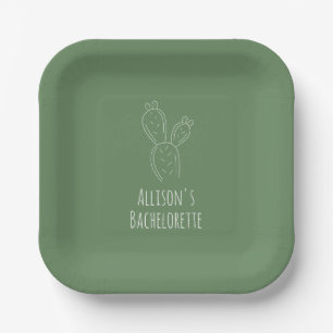 Sage Prickly Pear Cactus Bachelorette Paper Plates