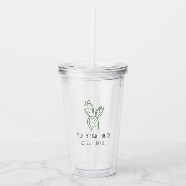 Sage Prickly Pear Cactus Bachelorette Party Favour Acrylic Tumbler (Front)