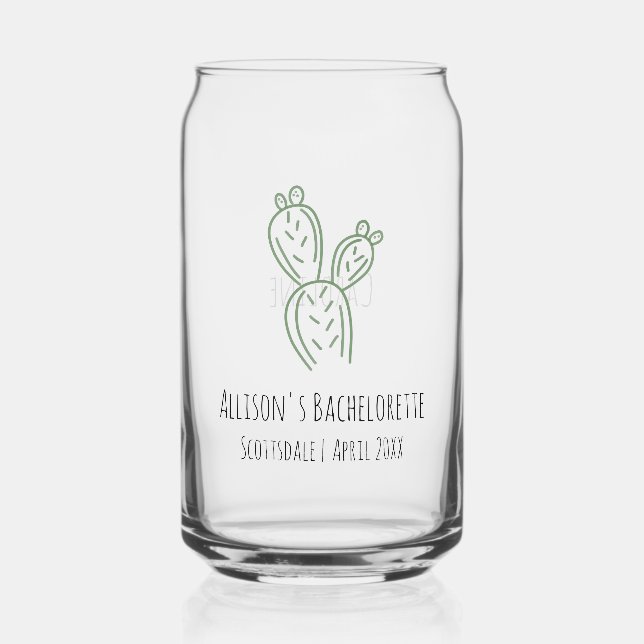 Sage Prickly Pear Cactus Bachelorette Party Favour Can Glass (Front)