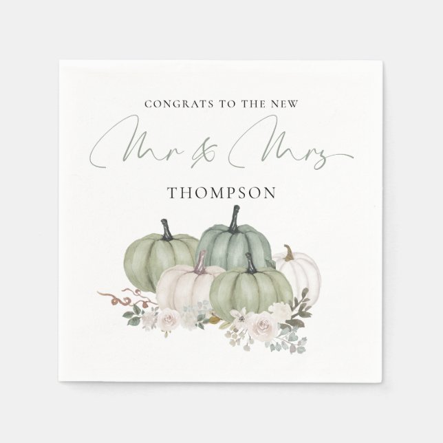 Sage Pumpkins Florals Congrats Mr Mrs Wedding  Napkin (Front)