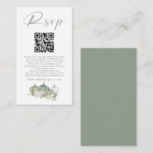 Sage Pumpkins Florals QR Code Wedding RSVP Enclosure Card
