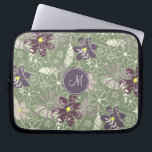 sage purple plum lilac feathers flowers pattern laptop sleeve<br><div class="desc">This flowers and feathers monogrammed laptop sleeve features hand-drawn feathers, flowers and paislies in white on a sage green background with purple, plum and lilac accent flowers - customize with her monogram - by katz_d_zynes | search "boho feathers" in my shop for more feather / floral / paisley boho style...</div>