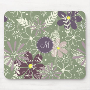 sage purple plum lilac feathers flowers pattern mouse mat